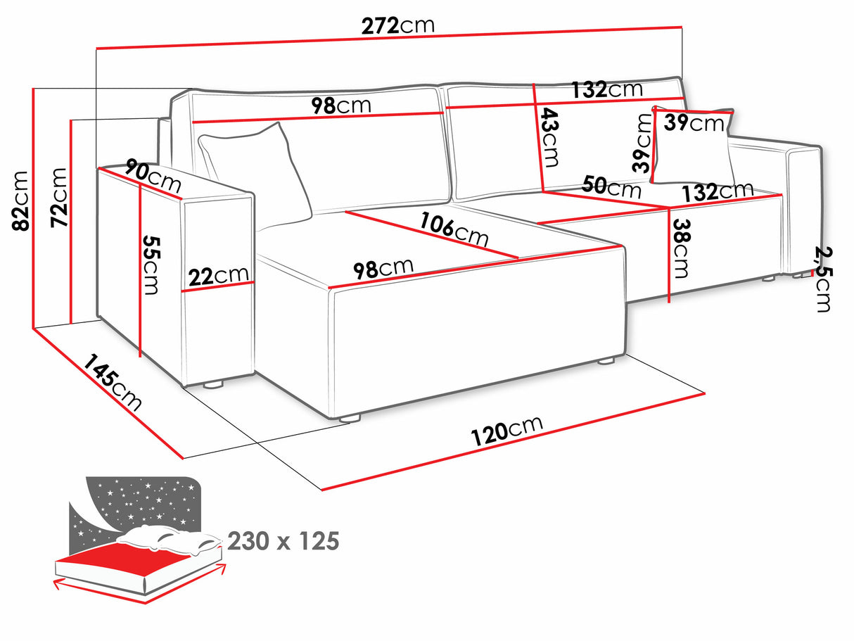 Sarokkanapé Narożnik KARL L MAXI, Szín: Poso 100