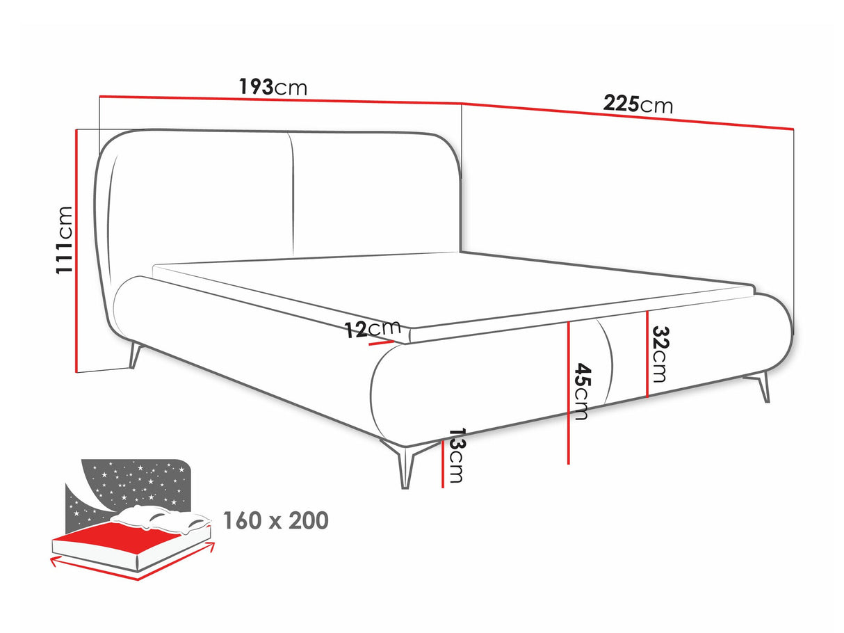 Ágy Łóżko tapicerowane MOE, Szín: Coral 45, Alvó felület mérete: 160 x 200 cm
