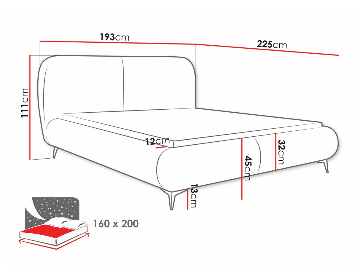 Ágy Łóżko tapicerowane MOE, Szín: Coral 50, Alvó felület mérete: 160 x 200 cm