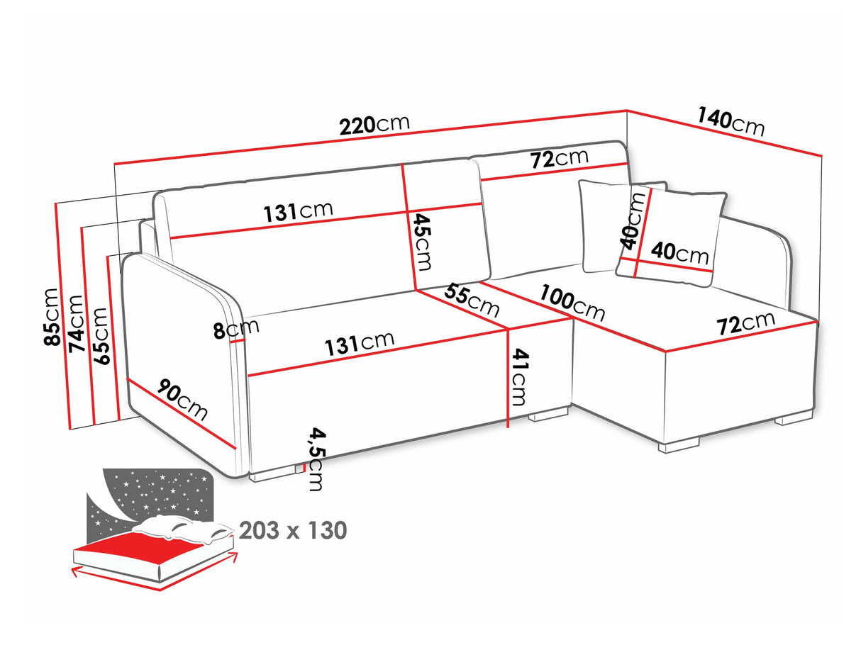 Sarokkanapé Narożnik COMO L 2r+LC, Szín: Velo 627
