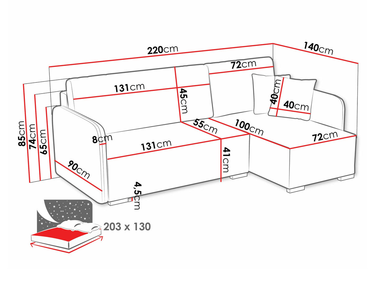Sarokkanapé Narożnik COMO L 2r+LC, Szín: Velo 635