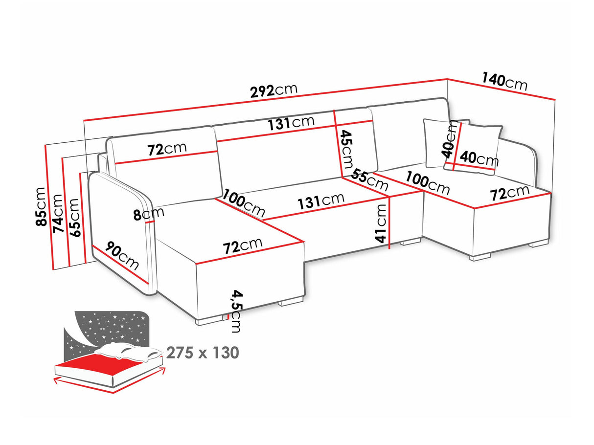 Sarokkanapé Narożnik COMO U LC+2r+LC, Szín: Velo 621