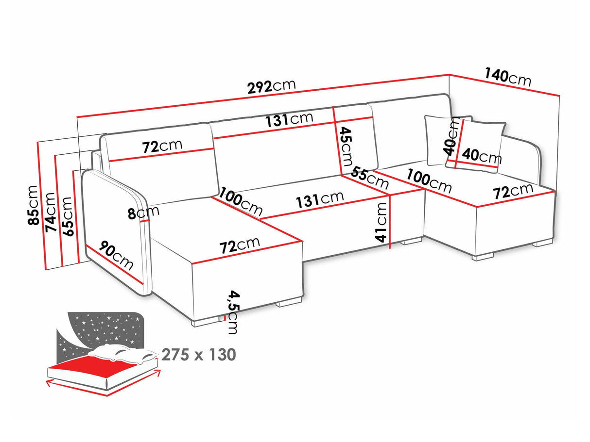 Sarokkanapé Narożnik COMO U LC+2r+LC, Szín: Velo 623