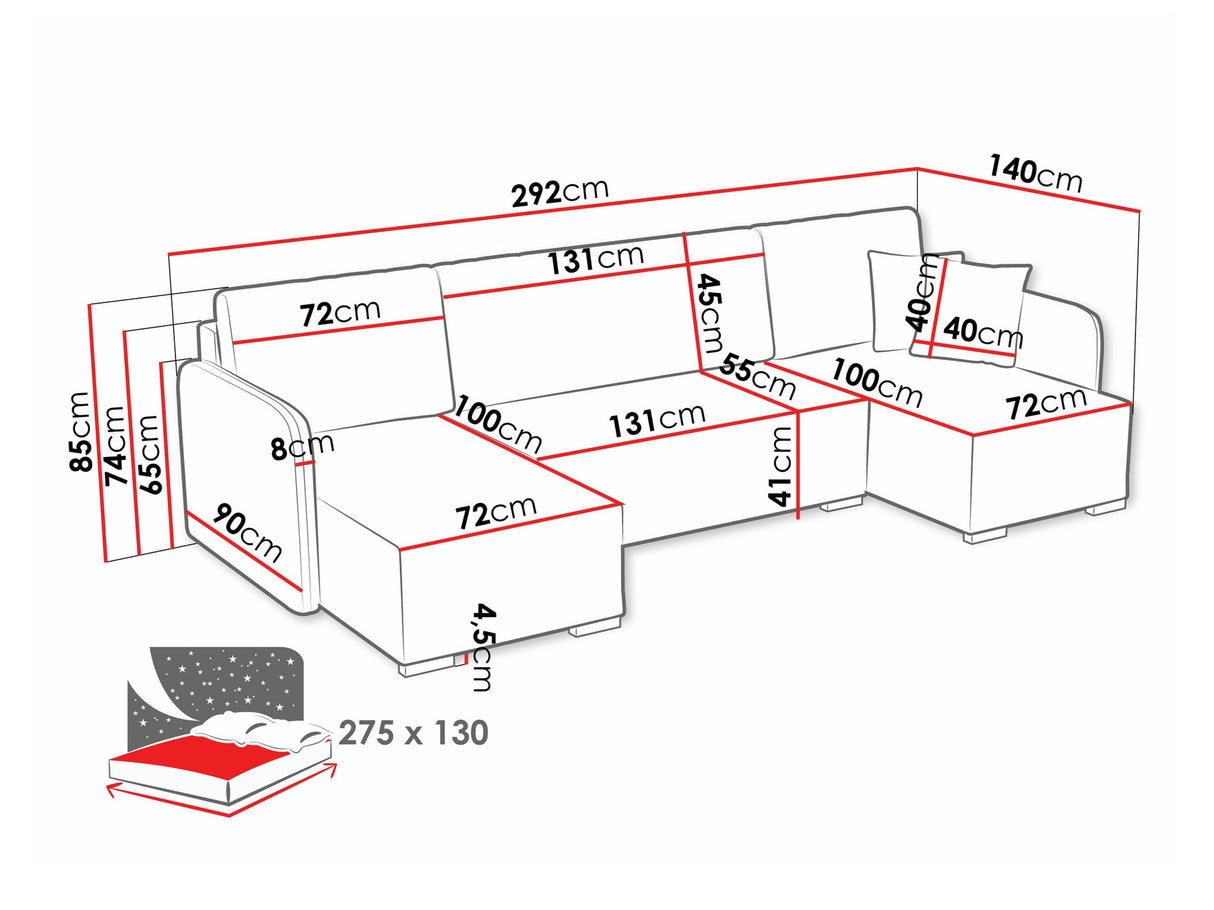 Sarokkanapé Narożnik COMO U LC+2r+LC, Szín: Velo 625