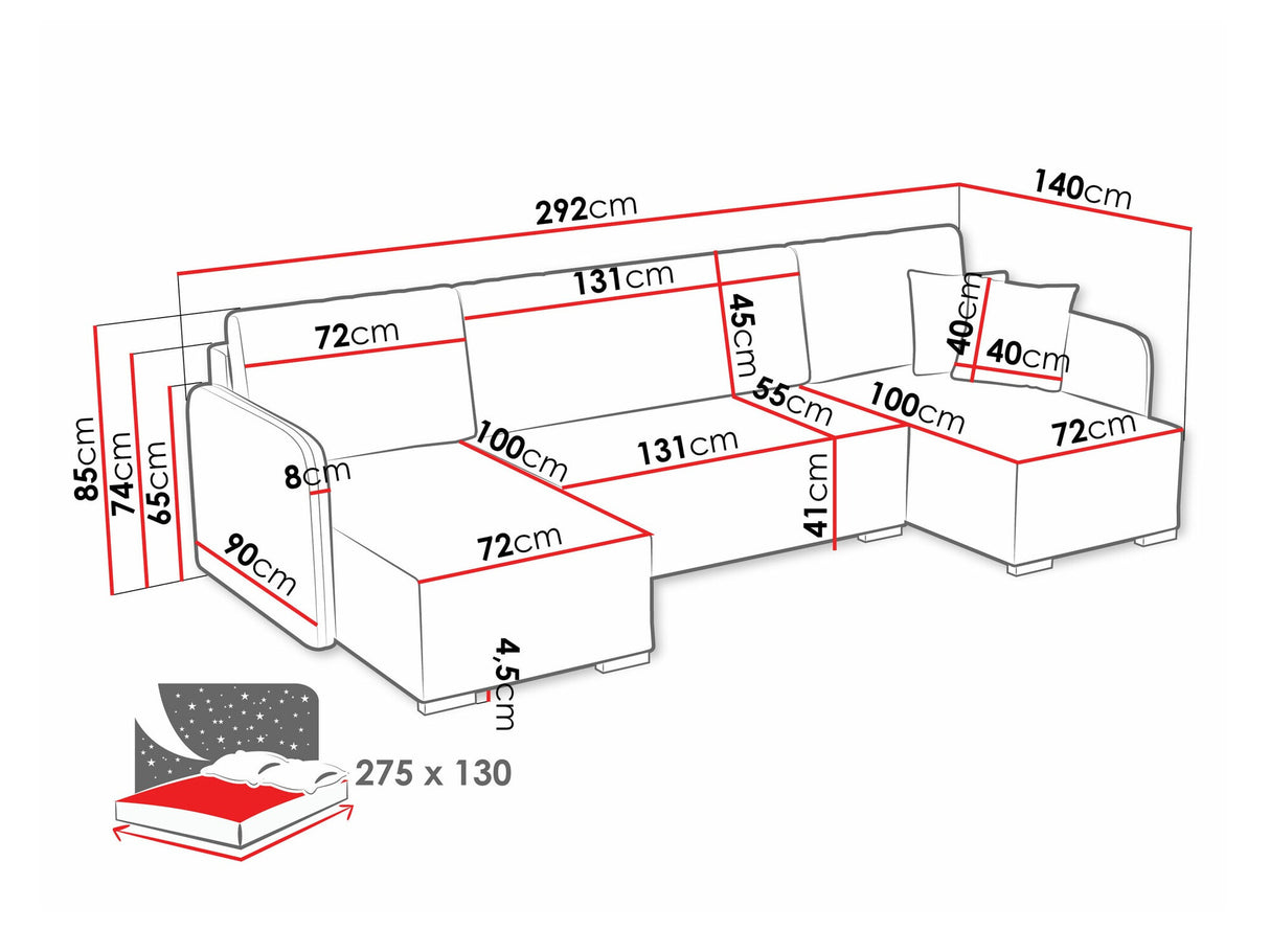 Sarokkanapé Narożnik COMO U LC+2r+LC, Szín: Velo 627