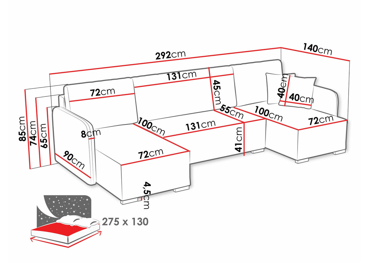 Sarokkanapé Narożnik COMO U LC+2r+LC, Szín: Velo 635
