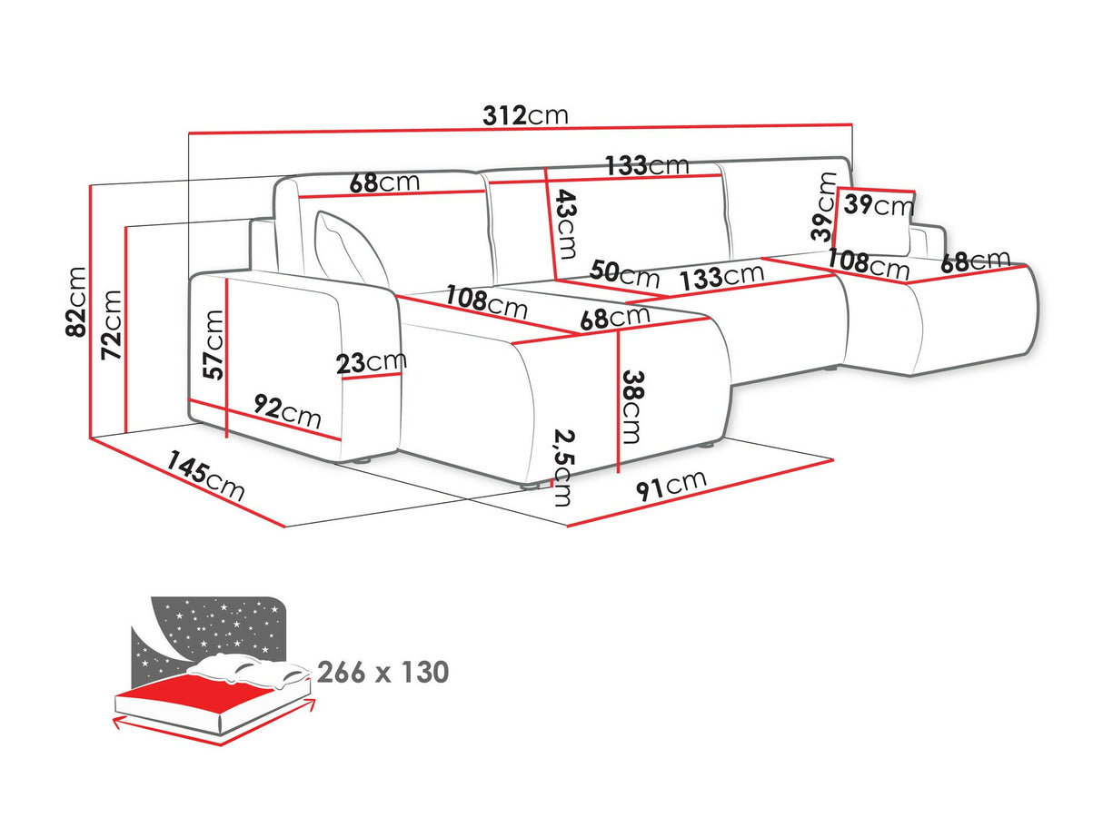 Sarokkanapé Narożnik PIANO U, Szín: Lima 50