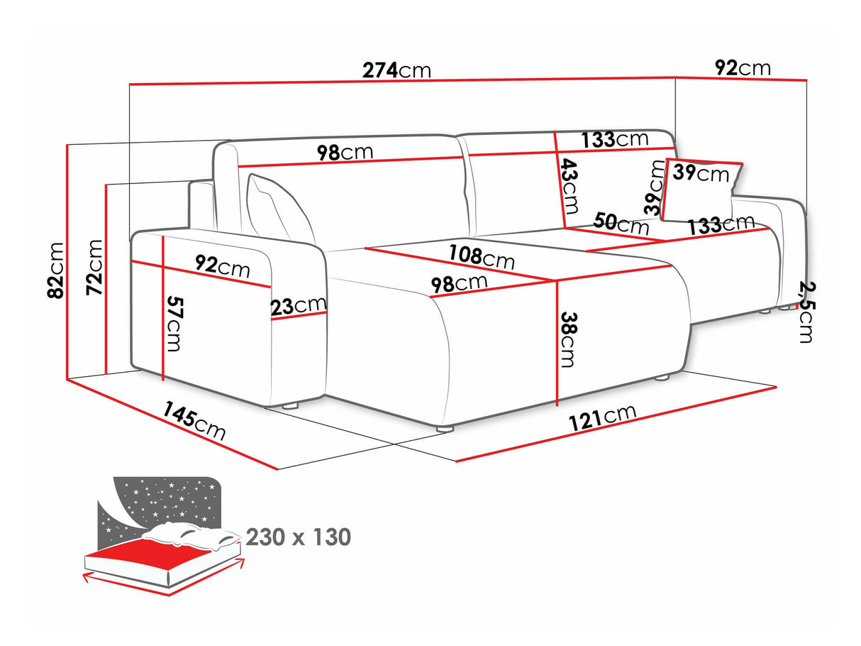 Sarokkanapé Narożnik PIANO L MAXI, Szín: Lima 46