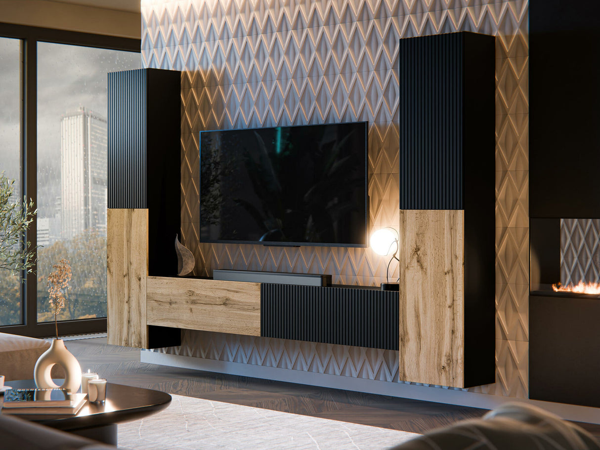 Nappali szett Meble CAPITAL II Czarny/Dąb Wotan/Czarny (Fekete + Wotan tölgy)