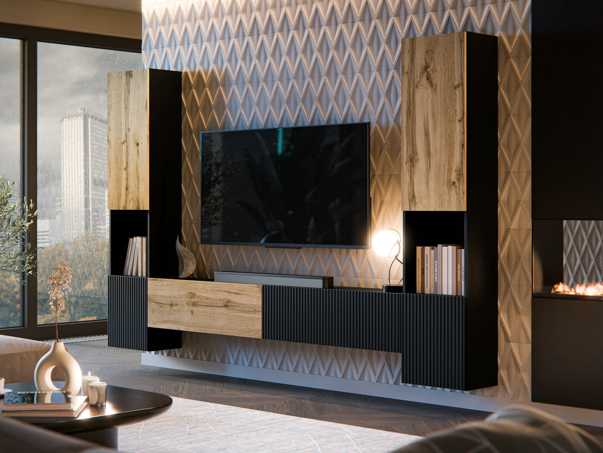 Nappali szett Meble CAPITAL III Czarny/Dąb Wotan/Czarny (Fekete + Wotan tölgy)