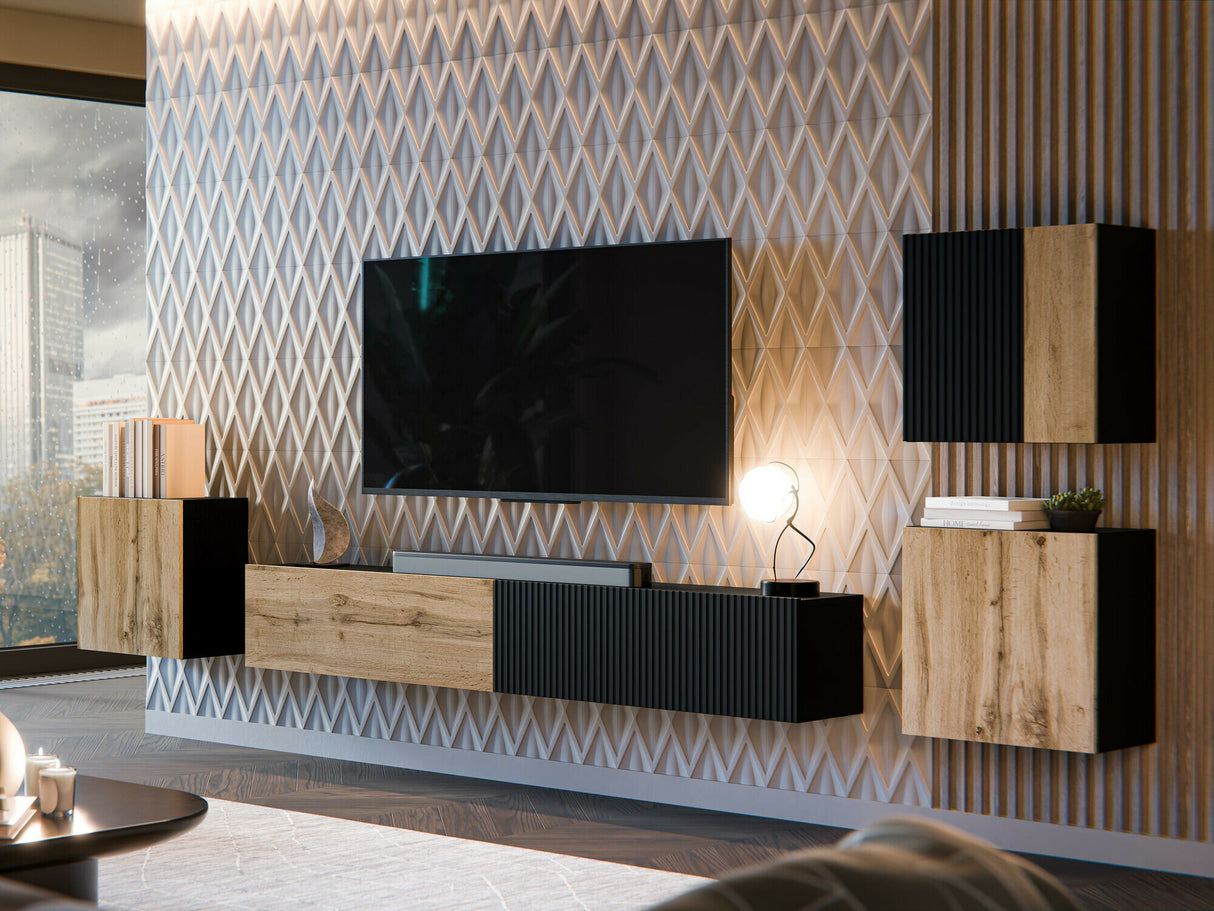 Nappali szett Meble CAPITAL IV Czarny/Dąb Wotan/Czarny (Fekete + Wotan tölgy)