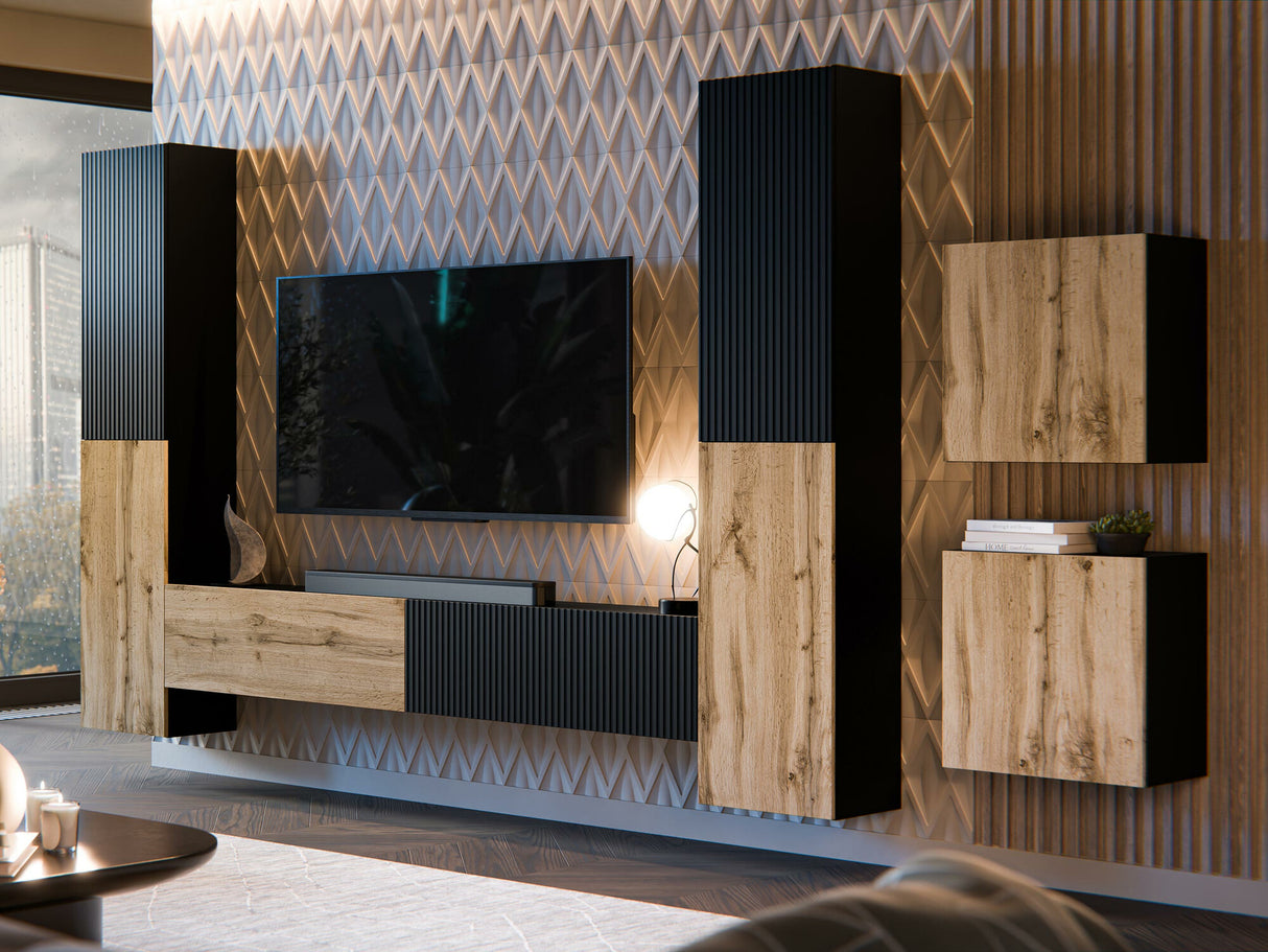 Nappali szett Meble CAPITAL V Czarny/Dąb Wotan/Czarny (Fekete + Wotan tölgy)