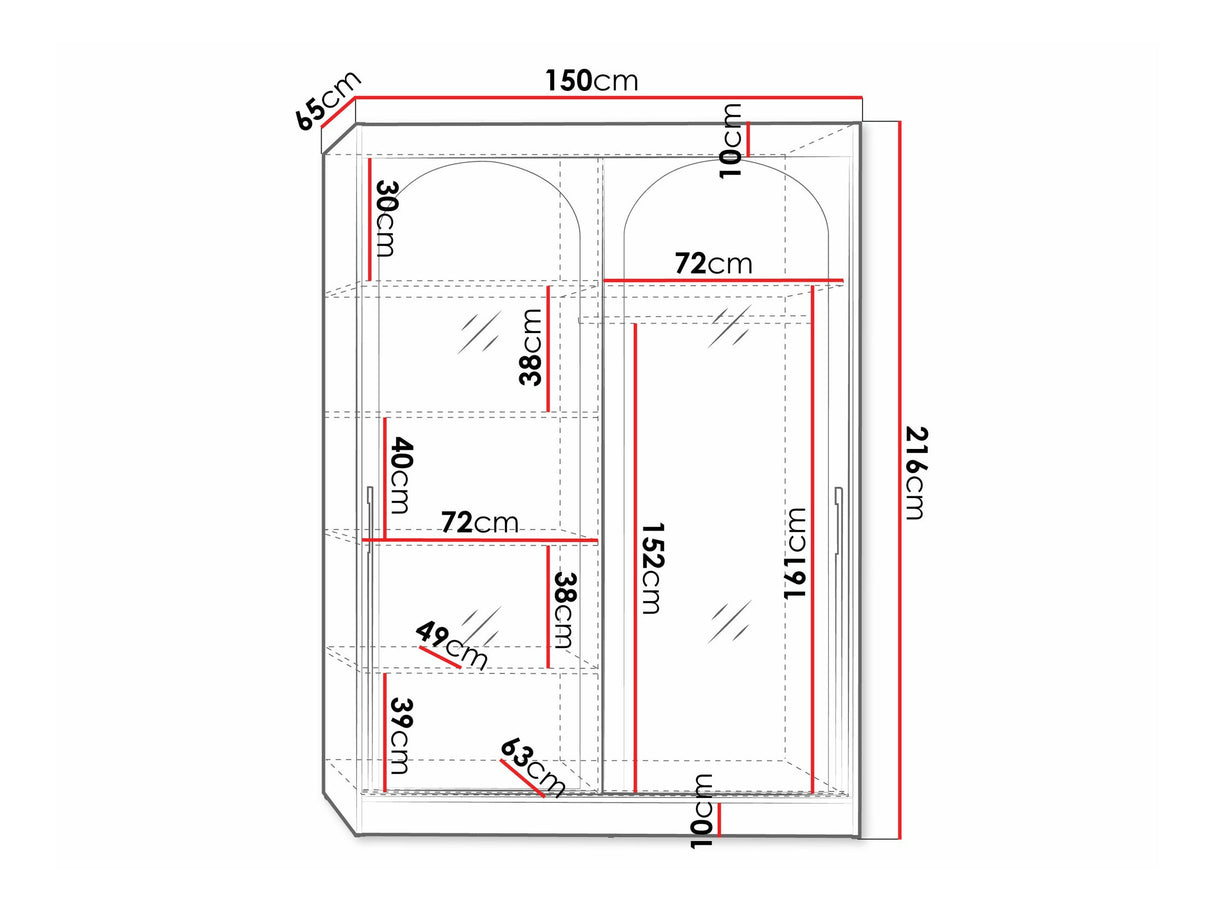 Gardróbszekrény Szafa przesuwna MODIN 150, Szín: Fekete, Fogantyú színe: Fekete