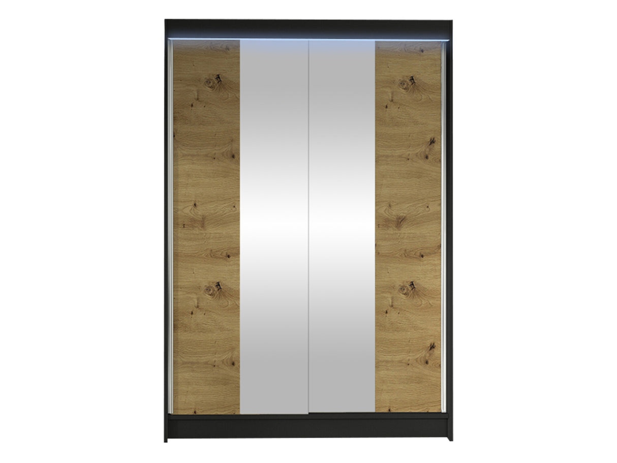 Gardróbszekrény Linem II (Parys II), Szín: Fekete + Artisan tölgy, Led világítás: Igen