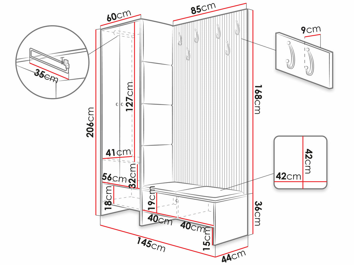 Előszoba garnitúra Balma III (Esmoltis), Szín: Artisan tölgy + Abriamo 6