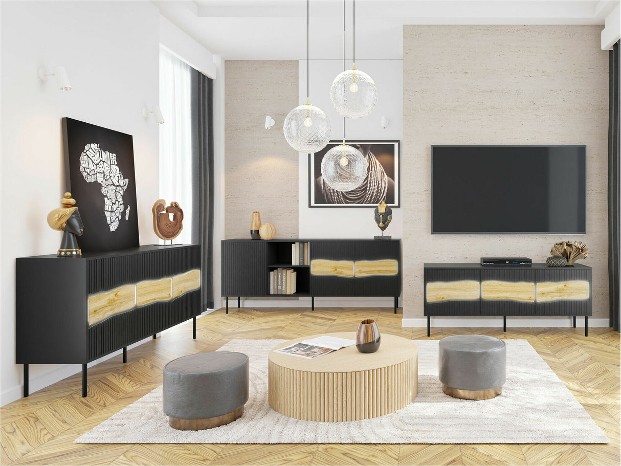 Nappali szett Meble INSERTO I Czarny/Dąb wotan (Fekete + Wotan tölgy)