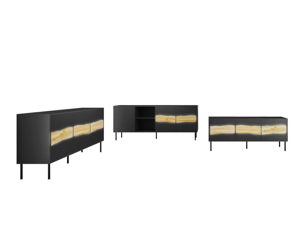 Nappali szett Meble INSERTO I Czarny/Dąb wotan (Fekete + Wotan tölgy)