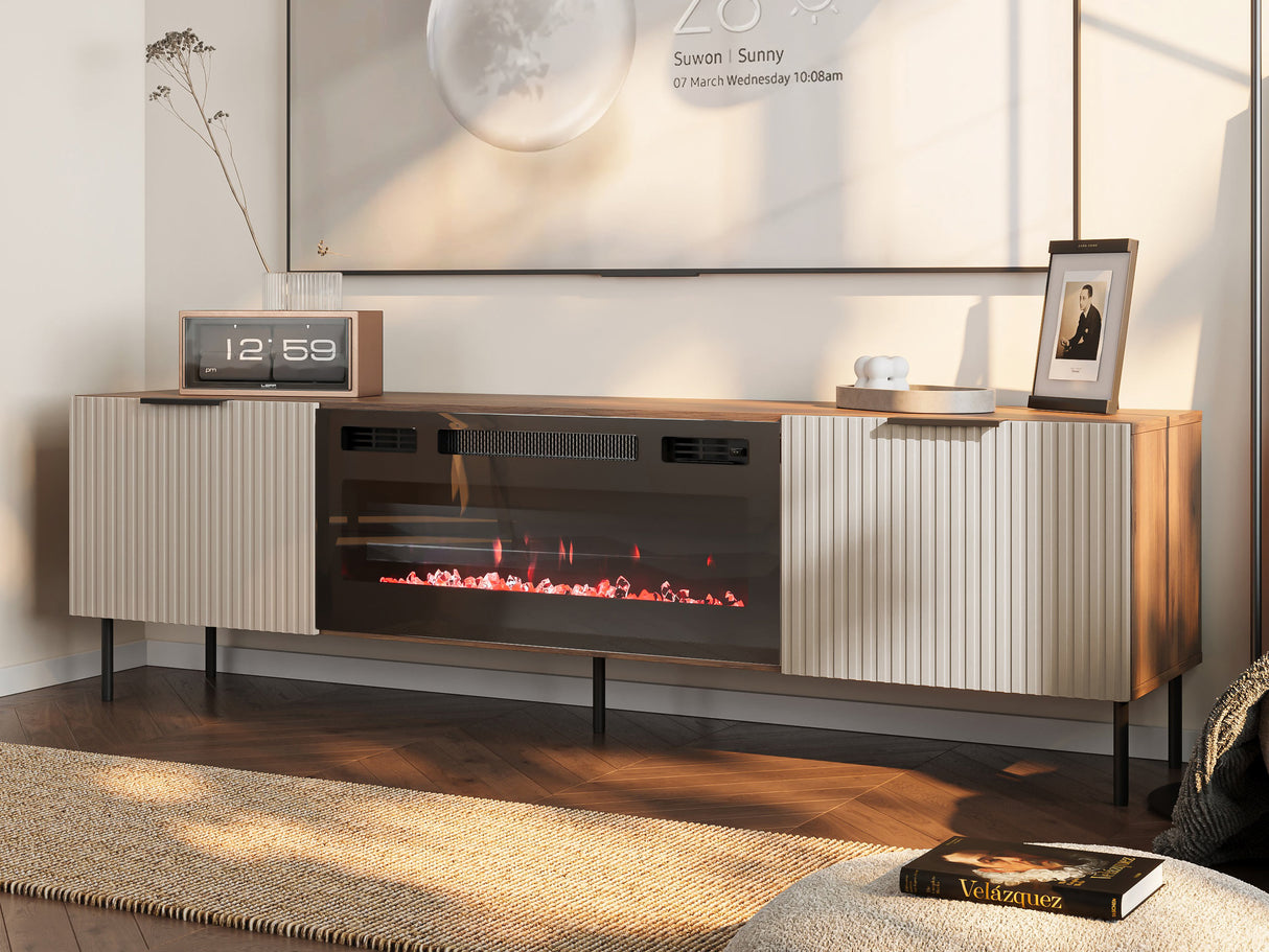 TV-állvány Szafka RTV ALMERA 180 typ 6 + kominek Orzech Warmia/Kaszmir + kominek