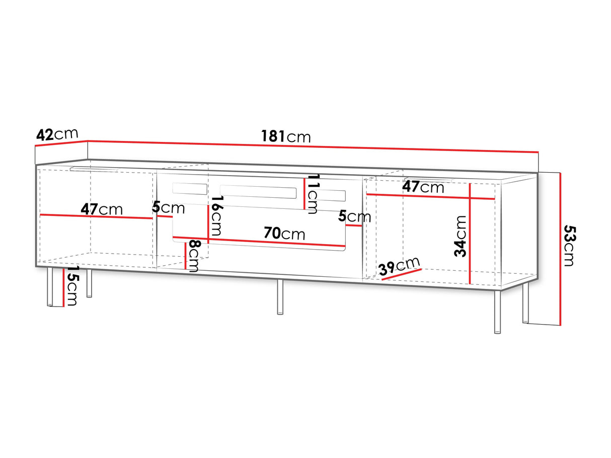 TV-állvány Szafka RTV ALMERA 180 typ 6 + kominek Orzech Warmia/Kaszmir + kominek