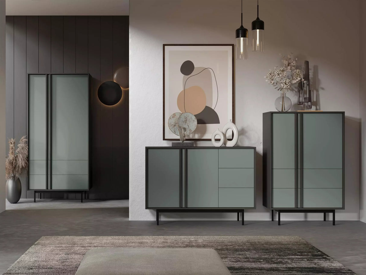 Komód Regał mały 2S2D ALSY REG 5 Antracyt/Aloes (Poros zöld)