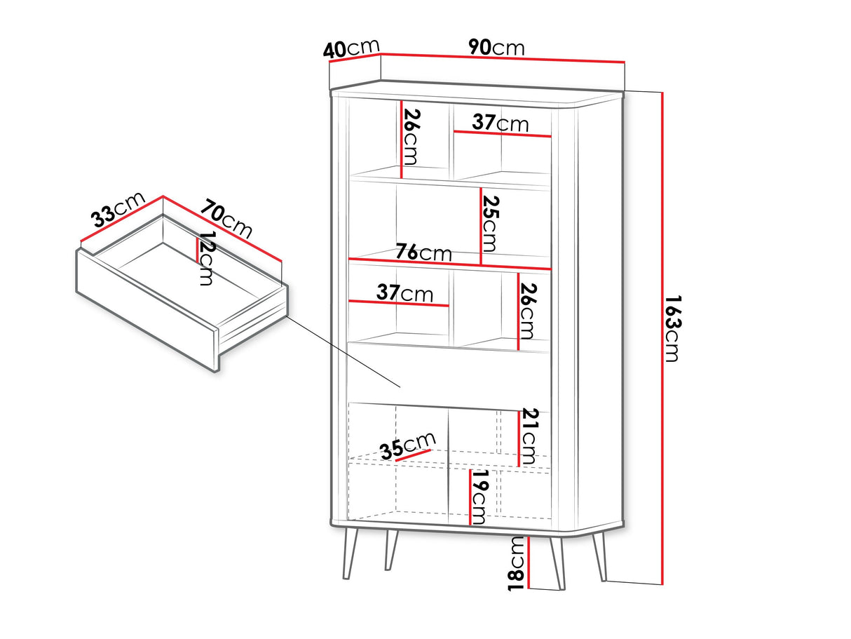 Könyvespolc 1S2D MARLY REG 5, Szín: Kasmír + Dió