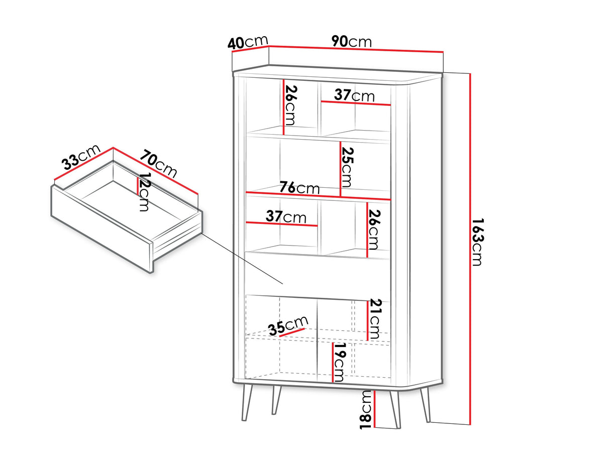Könyvespolc 1S2D MARLY REG 5, Szín: Kasmír + Szürke márvány