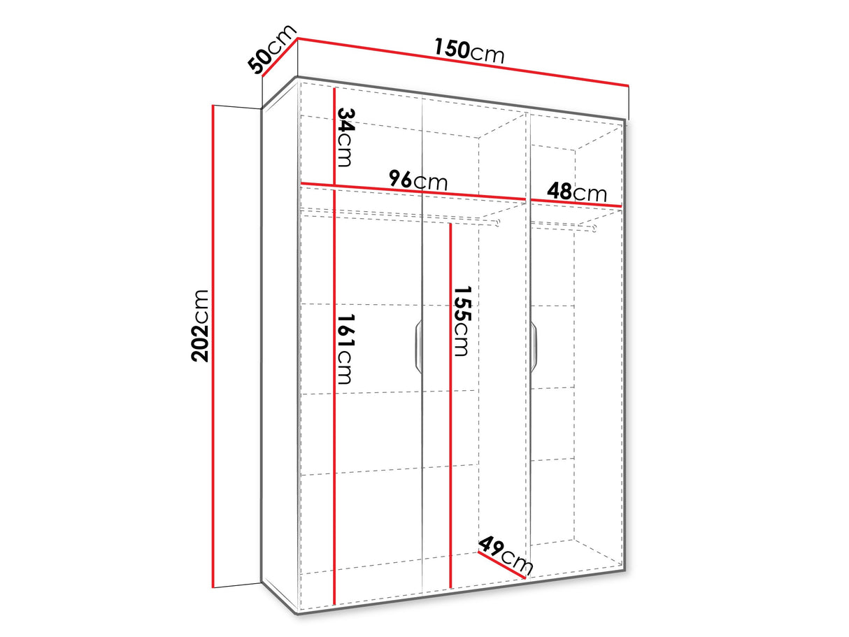 Gardróbszekrény Szafa 150 MALAGA z lustrem, Szín: Fekete
