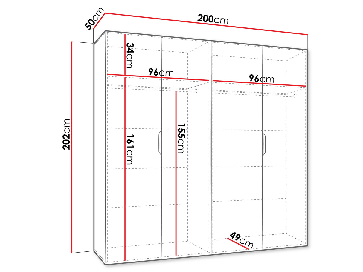 Gardróbszekrény Szafa 200 MALAGA z lustrem, Szín: Fekete