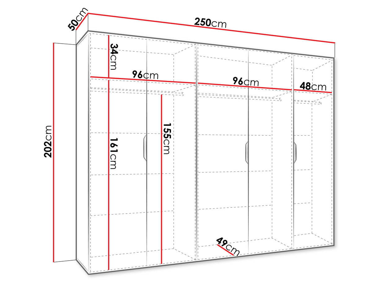 Gardróbszekrény Szafa 250 MALAGA z lustrem, Szín: Kasmír