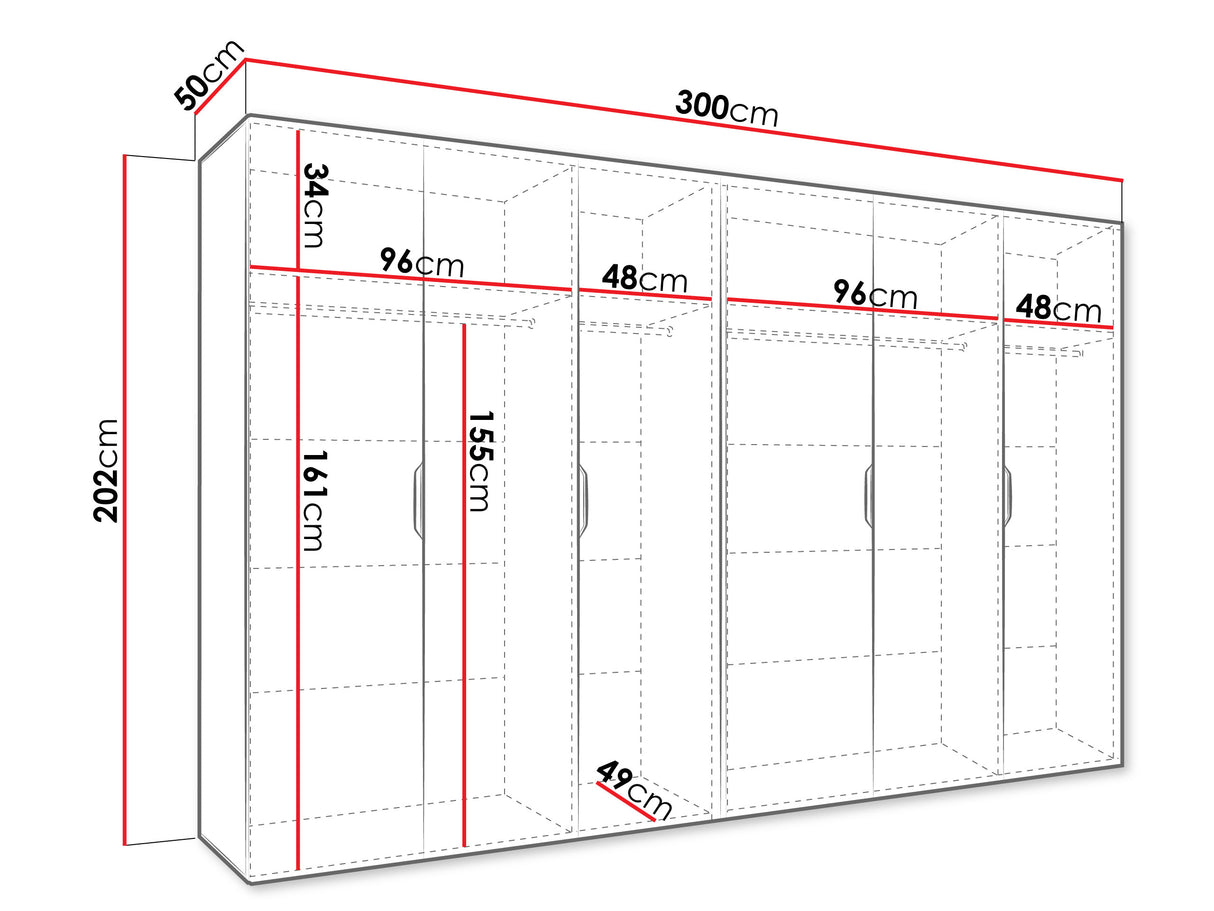 Gardróbszekrény Szafa 300 MALAGA z lustrem, Szín: Fehér