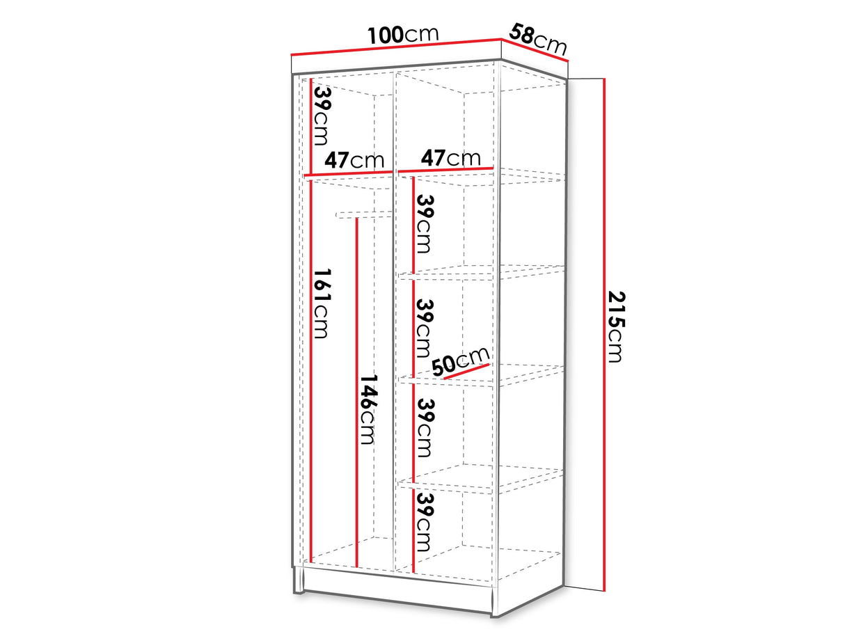 Gardróbszekrény Szafa BONO I, Szín: Fehér + Fényes fehér + Fekete