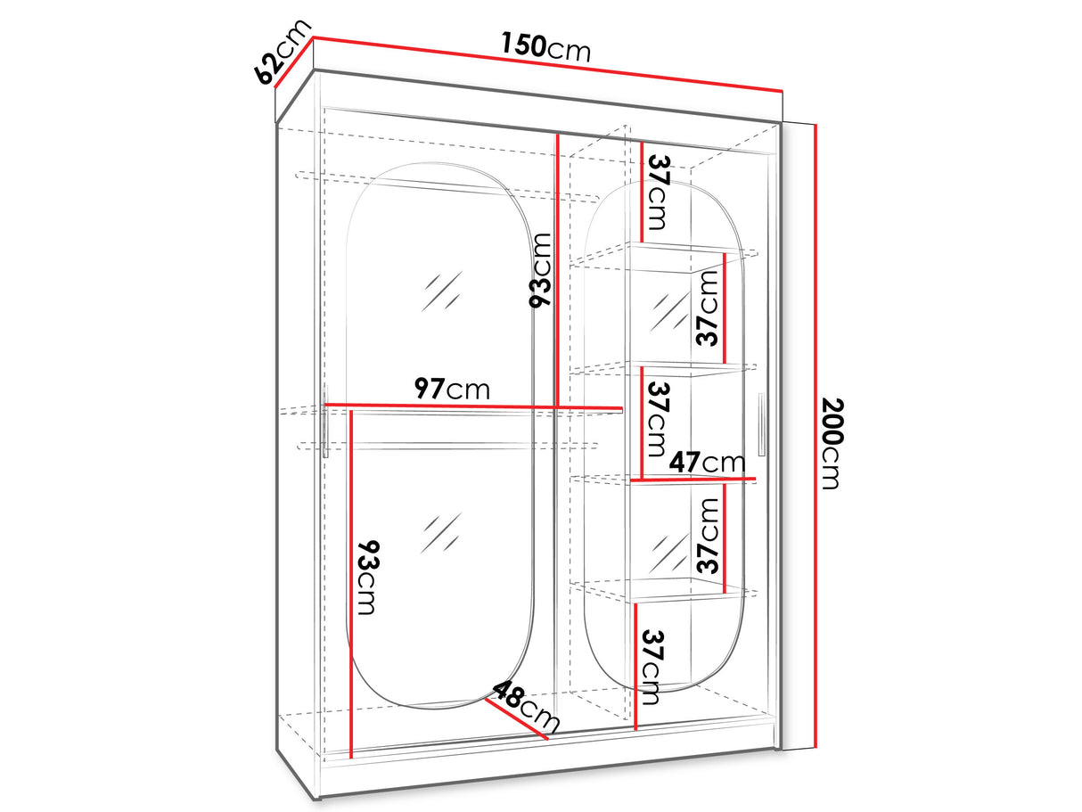 Gardróbszekrény Szafa 150 BAHRAJN, Szín: Kasmír, Fiókok: Nem, Led világítás: Nem