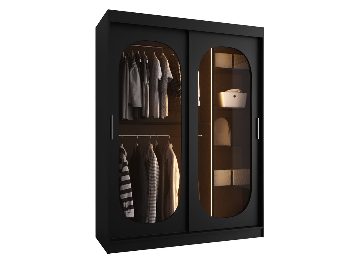 Gardróbszekrény Szafa 150 BAHRAJN, Szín: Fekete, Fiókok: Igen, Led világítás: Igen