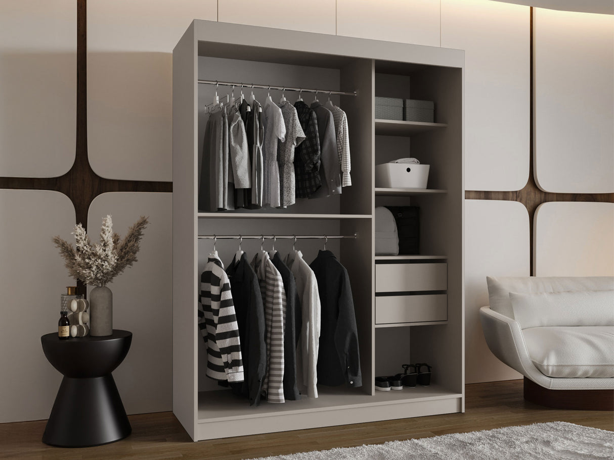 Gardróbszekrény Szafa 150 BAHRAJN, Szín: Kasmír, Fiókok: Igen, Led világítás: Igen