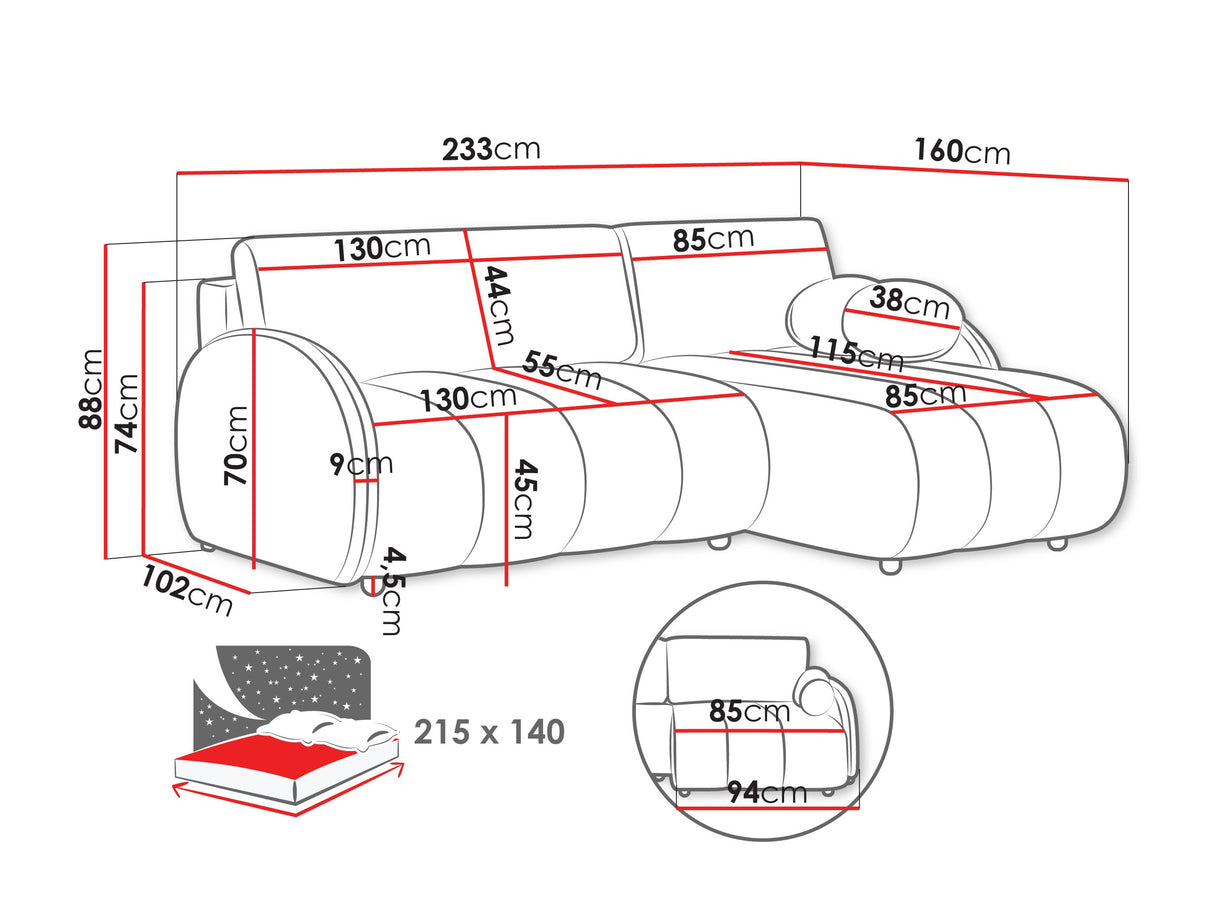 Sarokkanapé ZARA L 2r+LC, Szín: Sereno 681