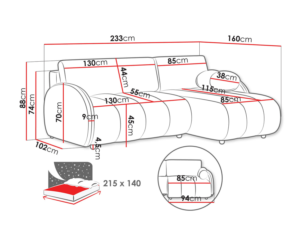 Sarokkanapé ZARA L 2r+LC, Szín: Sereno 682