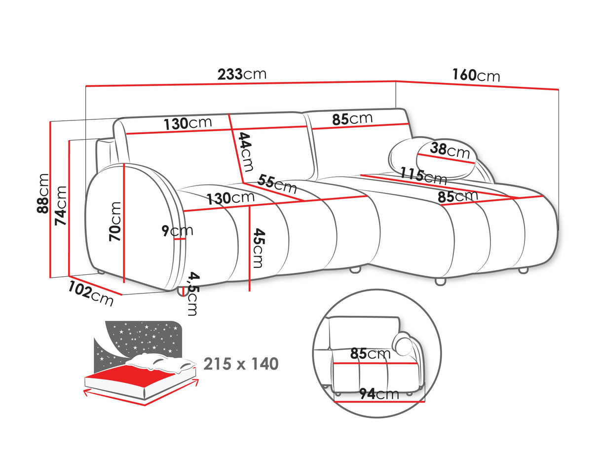 Sarokkanapé ZARA L 2r+LC, Szín: Sereno 684
