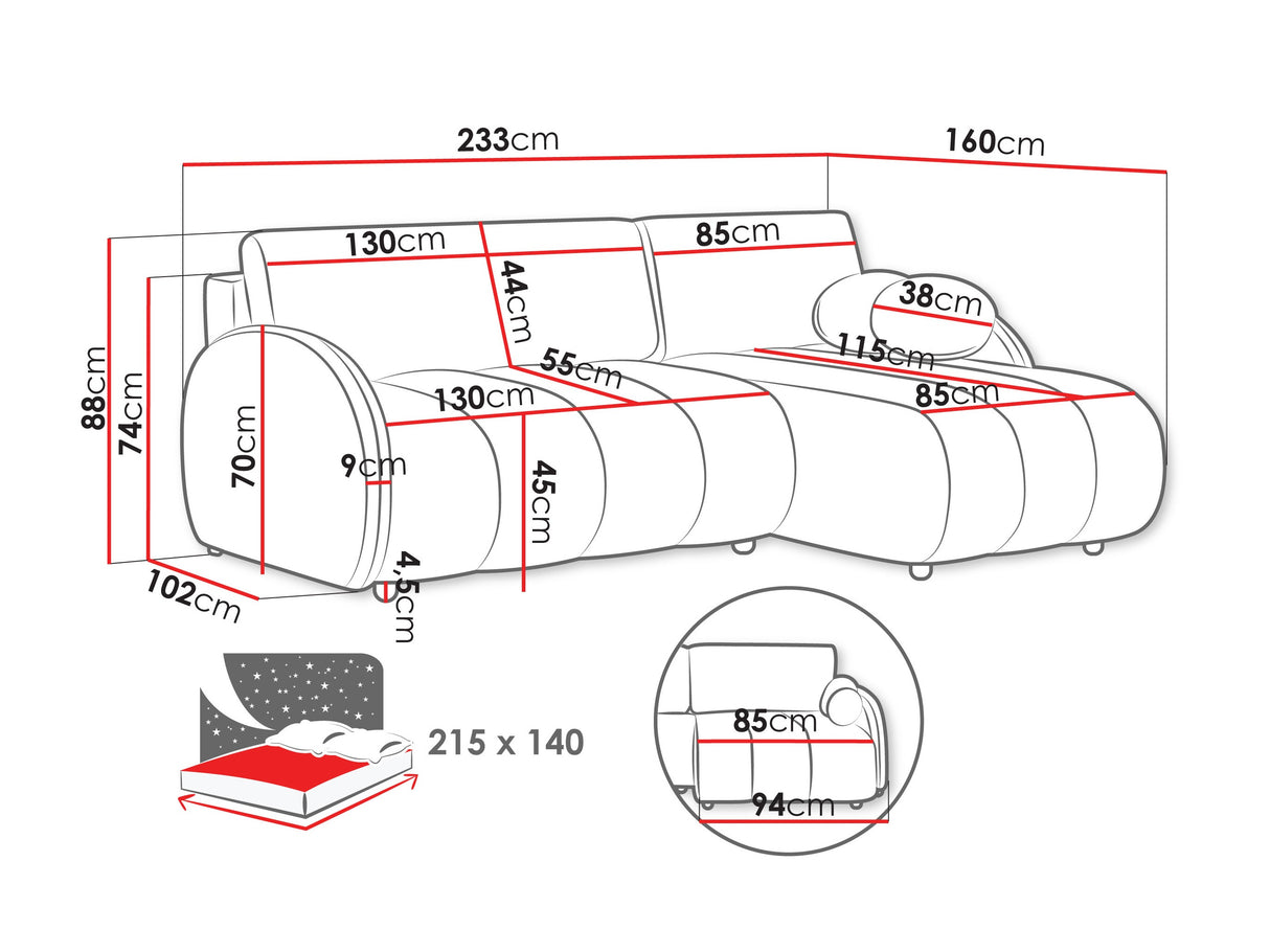Sarokkanapé ZARA L 2r+LC, Szín: Sereno 686