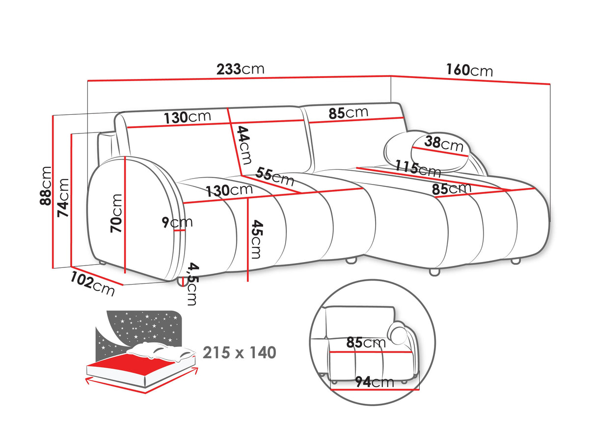 Sarokkanapé ZARA L 2r+LC, Szín: Sereno 687