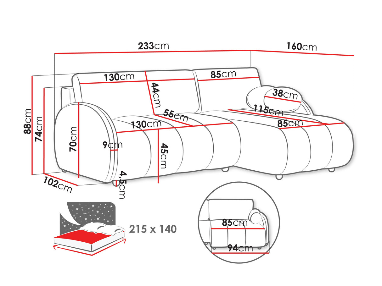Sarokkanapé ZARA L 2r+LC, Szín: Sereno 695