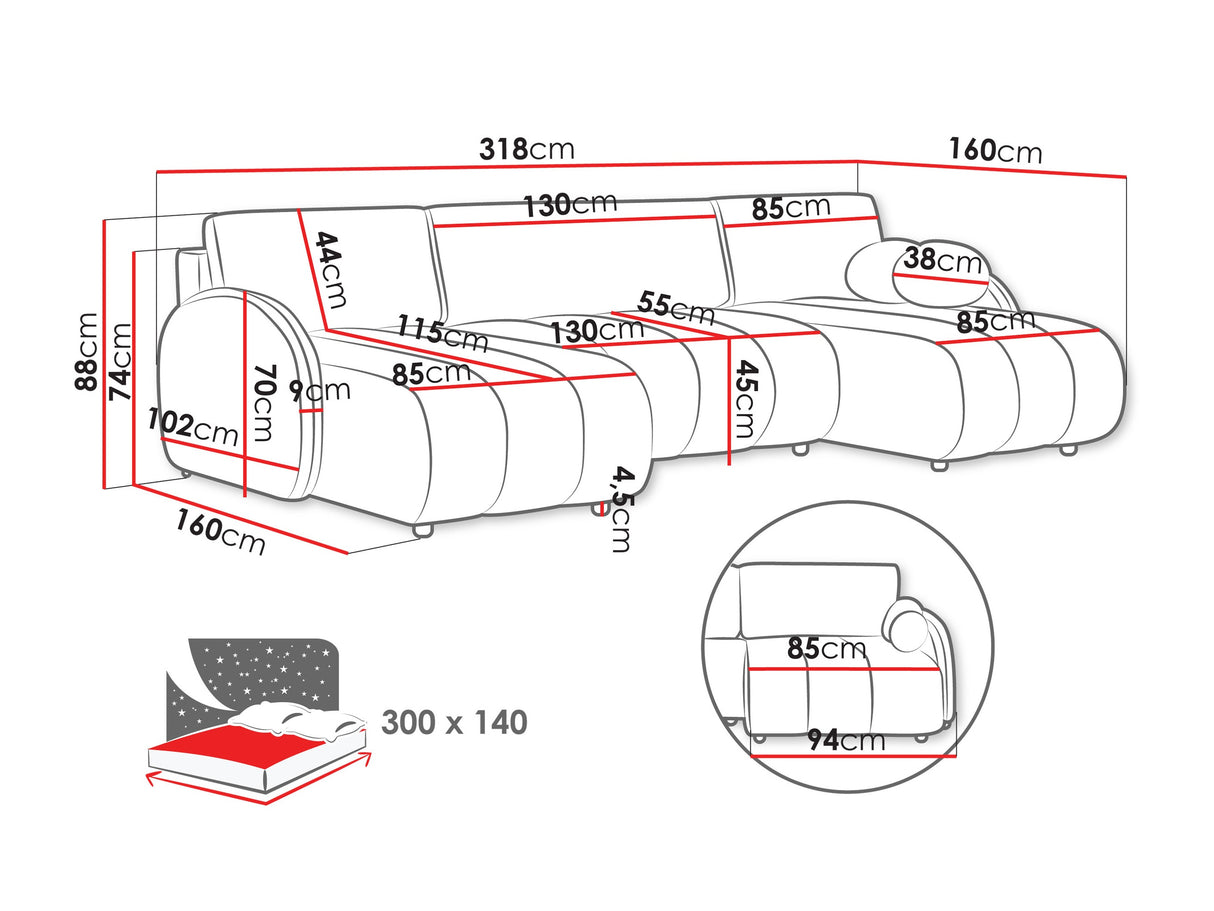 Sarokkanapé ZARA U LC+2r+LC, Szín: Sereno 684