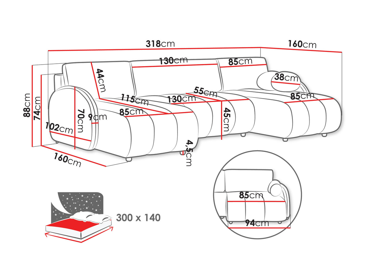 Sarokkanapé ZARA U LC+2r+LC, Szín: Sereno 686