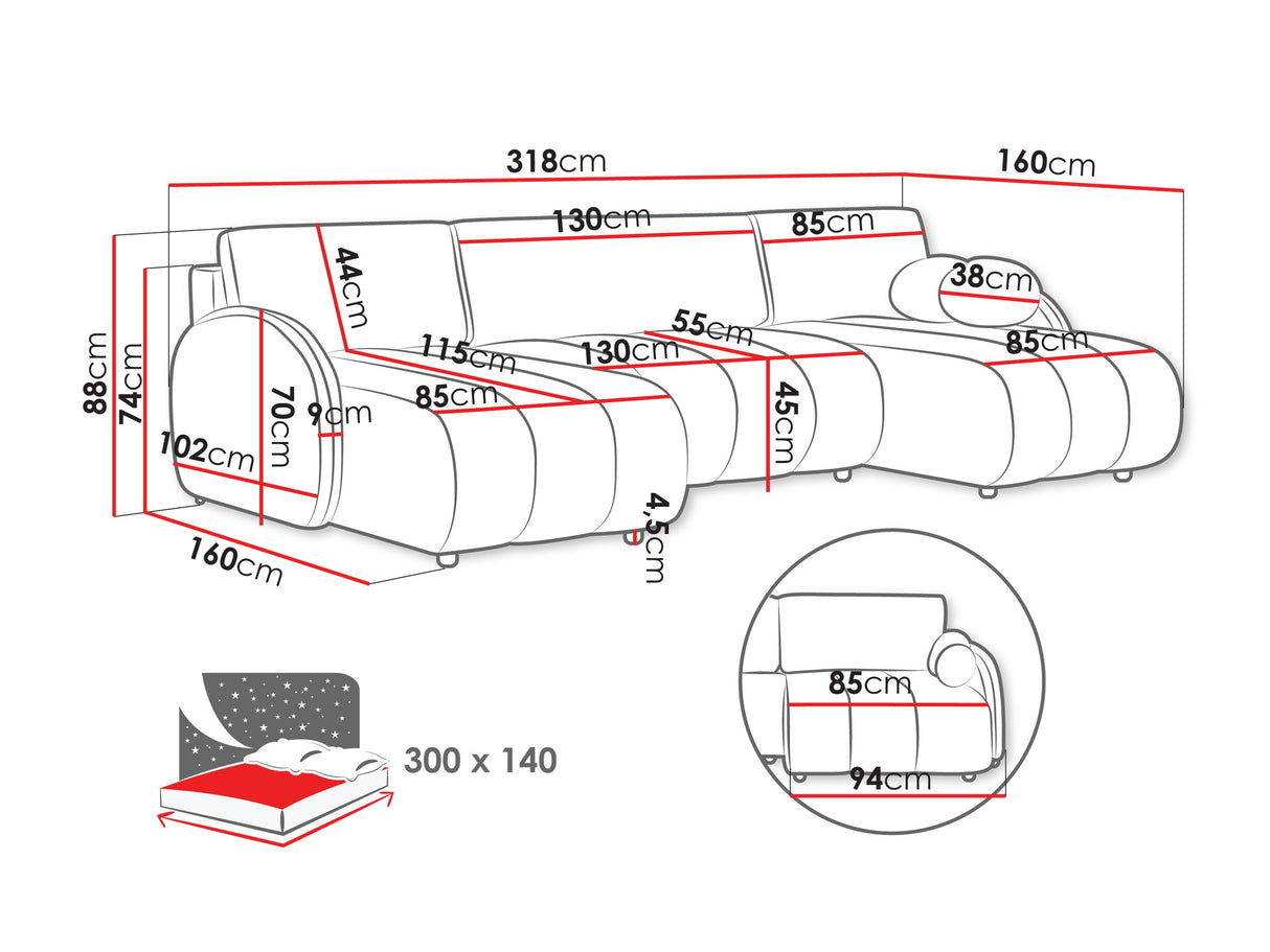 Sarokkanapé ZARA U LC+2r+LC, Szín: Sereno 687