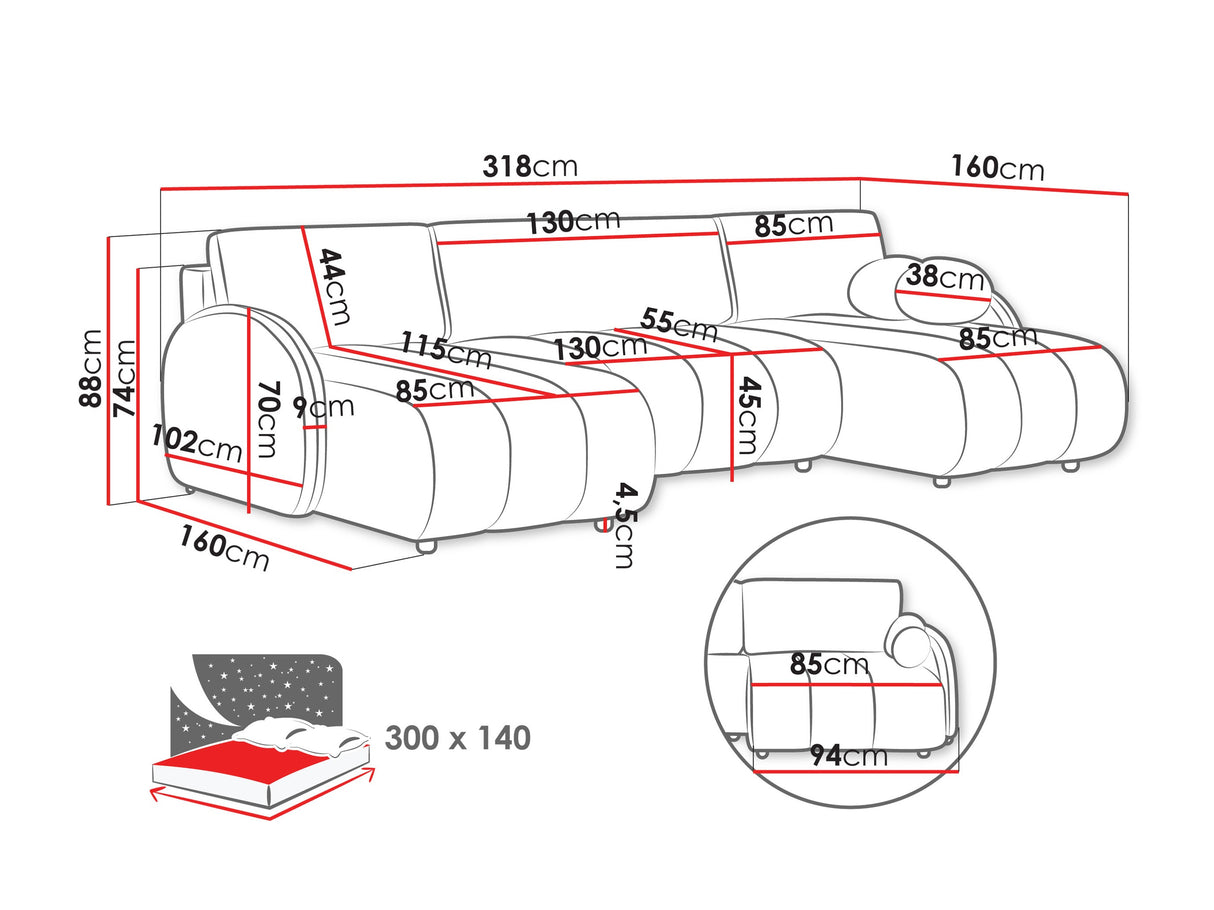 Sarokkanapé ZARA U LC+2r+LC, Szín: Sereno 689