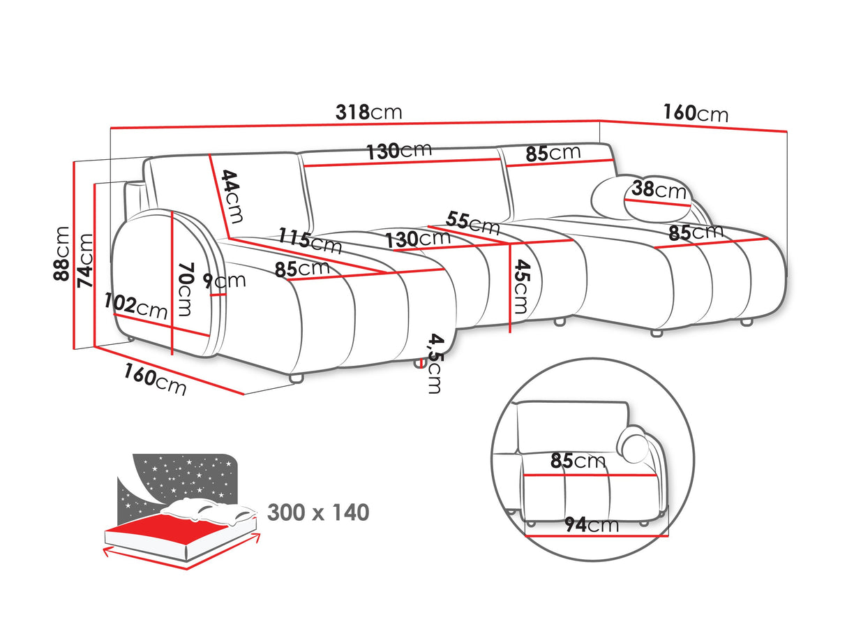 Sarokkanapé ZARA U LC+2r+LC, Szín: Sereno 695