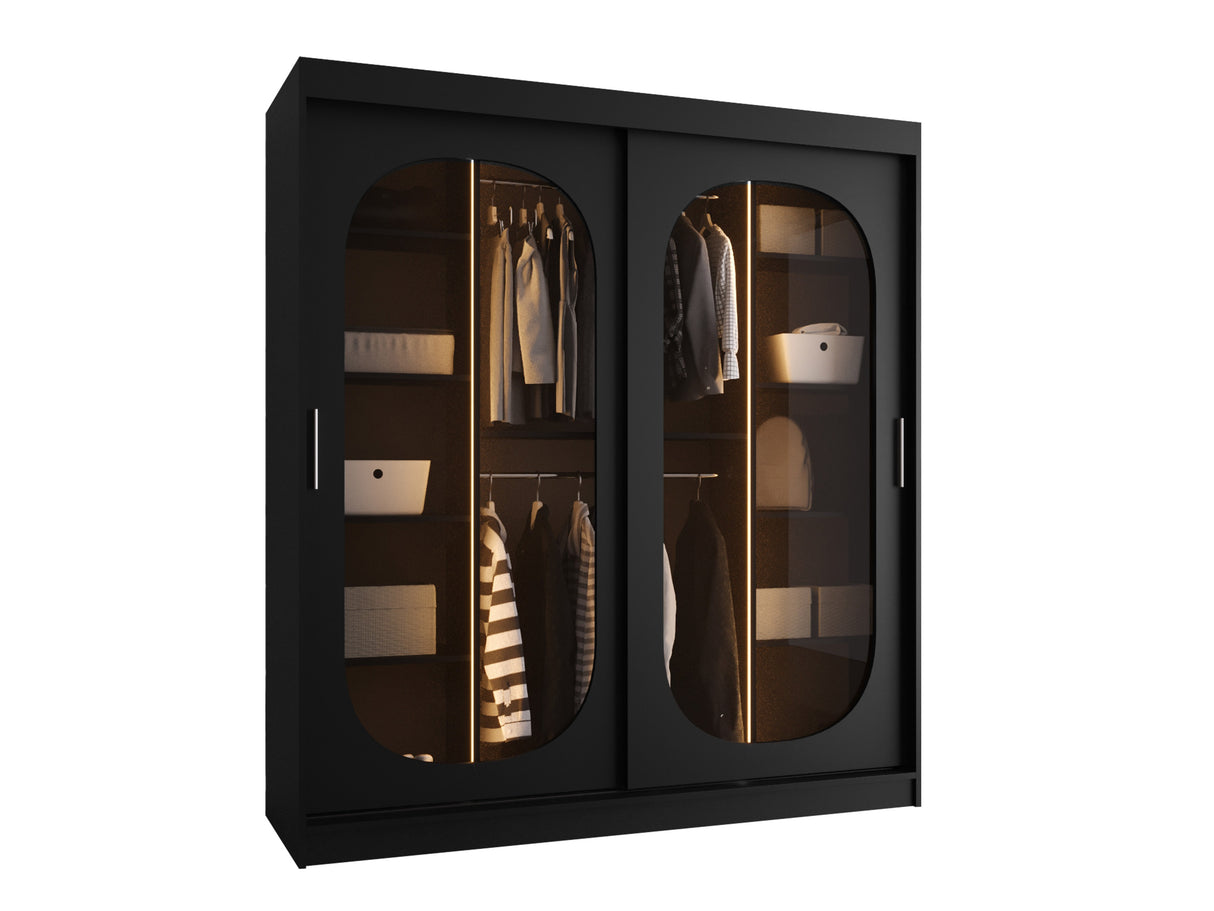 Gardróbszekrény Szafa 180 BAHRAJN, Szín: Fekete, Fiókok: Nem, Led világítás: Igen