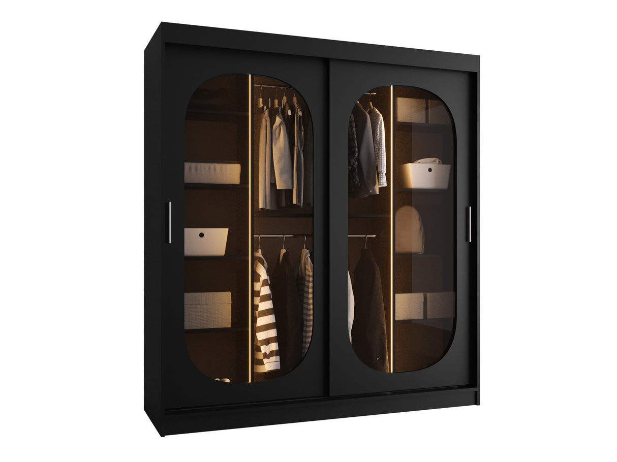 Gardróbszekrény Szafa 180 BAHRAJN, Szín: Fekete, Fiókok: Igen, Led világítás: Igen