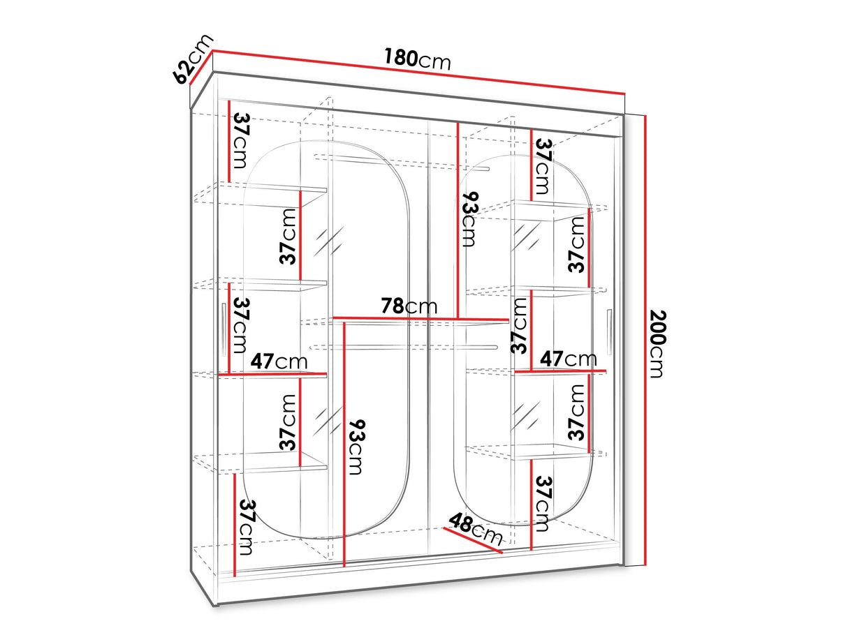 Gardróbszekrény Szafa 180 BAHRAJN, Szín: Fekete, Fiókok: Nem, Led világítás: Igen