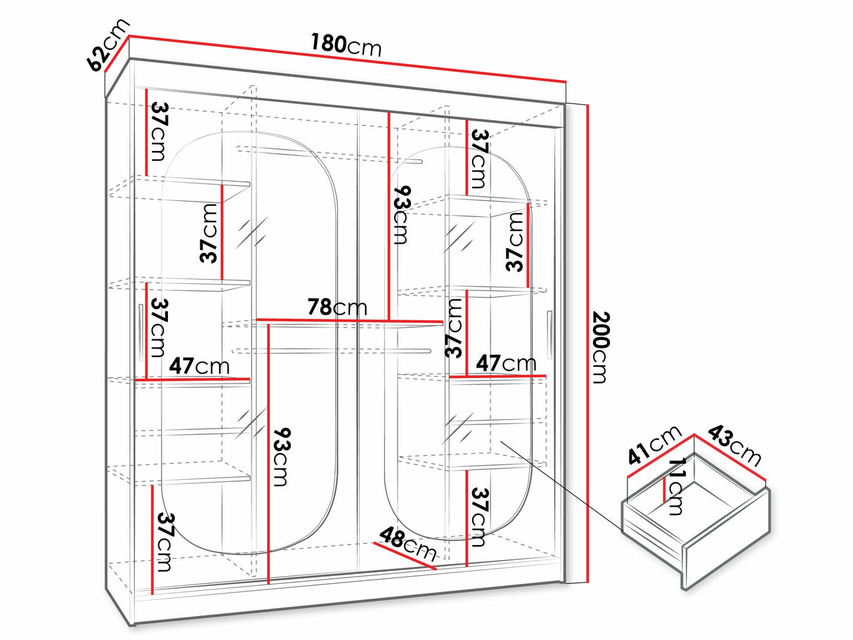 Gardróbszekrény Szafa 180 BAHRAJN, Szín: Fekete, Fiókok: Igen, Led világítás: Nem
