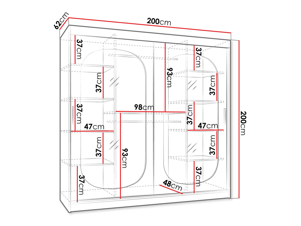 Gardróbszekrény Szafa 200 BAHRAJN, Szín: Fekete, Fiókok: Nem, Led világítás: Nem